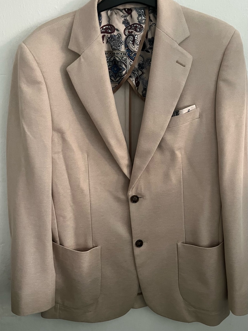 Men's Beige Sport Coat with Patterned Lining